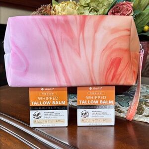 Brand New Set of 2 Whipped Tallow Balm 100% Grass-Fed Face Cream & Zippered Bag